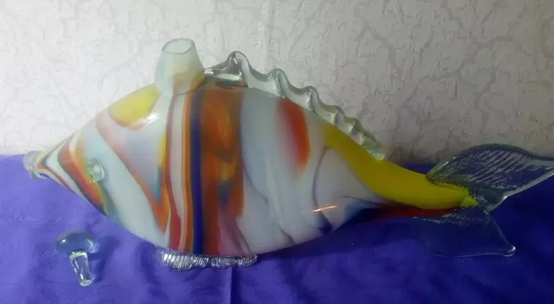 Графин в виде рыбы,  цветное стекло,  винтаж СССР